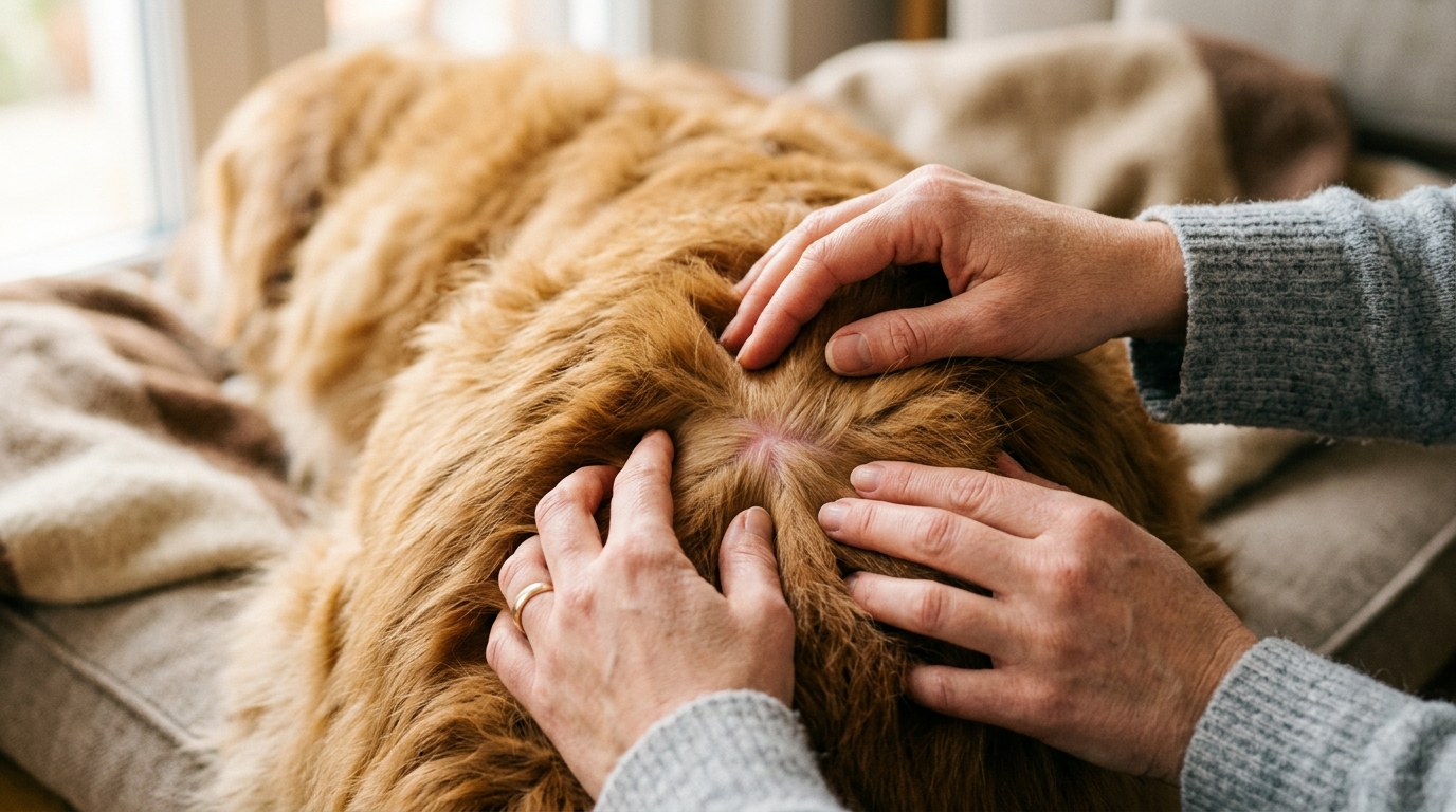 Inspection minutieuse du pelage d'un chien après une promenade