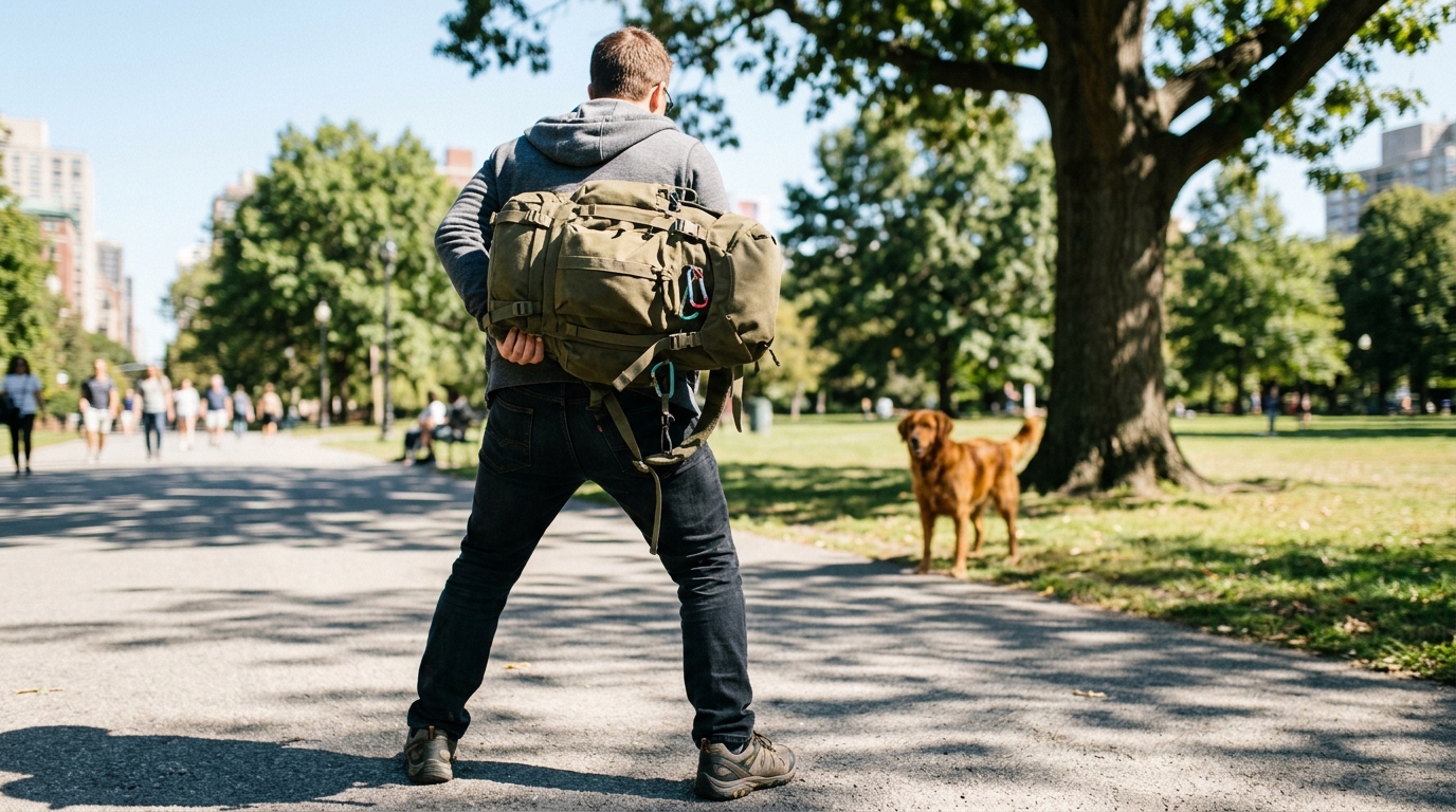 Utiliser un sac à dos comme bouclier protecteur face à un chien