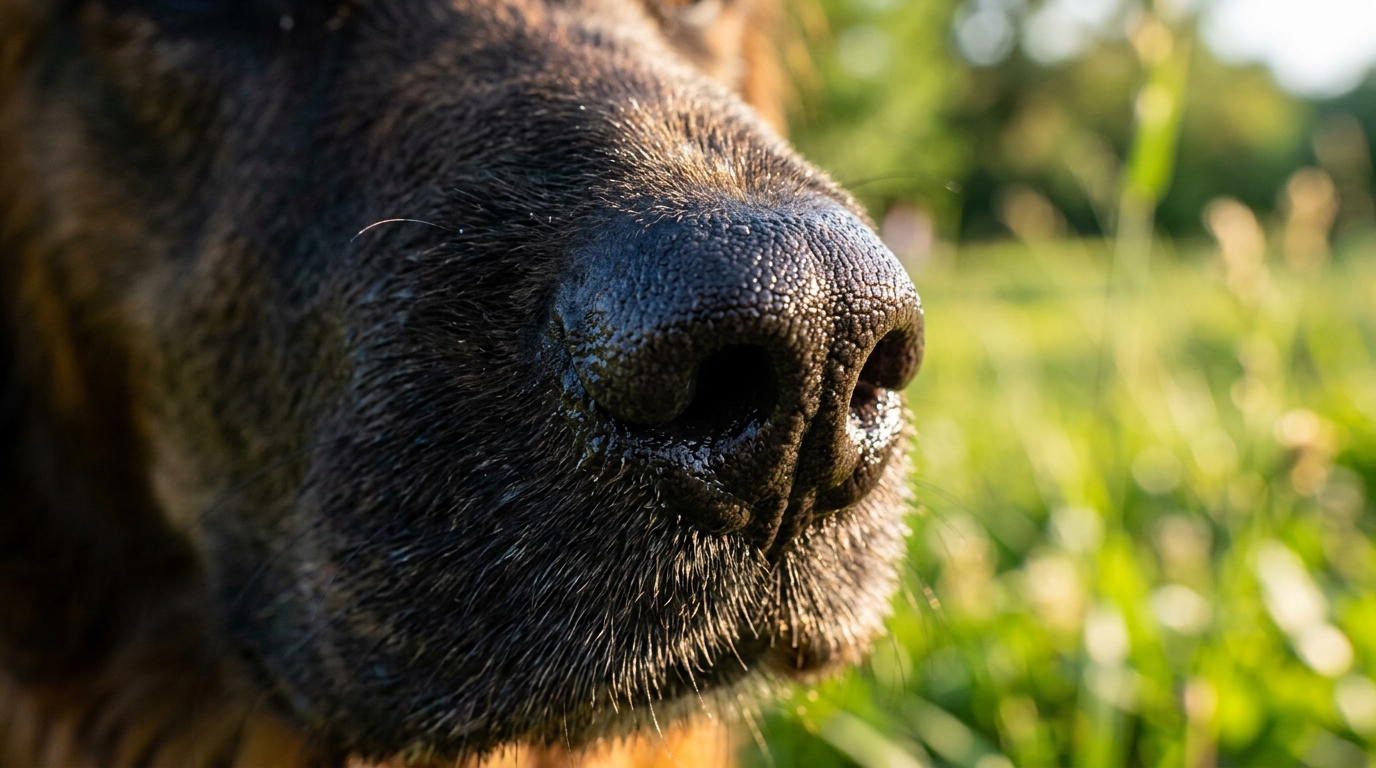 Gros plan sur la truffe d'un chien reniflant l'air