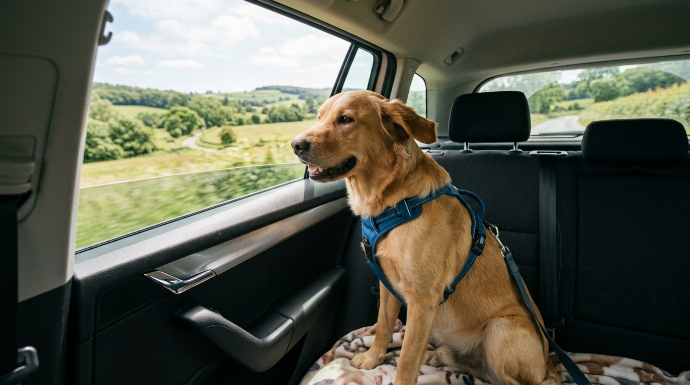 Chien regardant par la fenêtre d'une voiture en toute sécurité