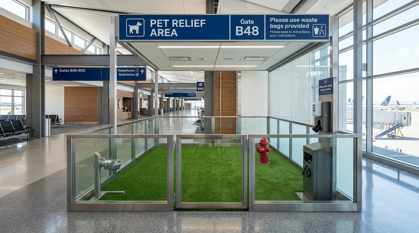 Espace de détente pour chien dans un aéroport