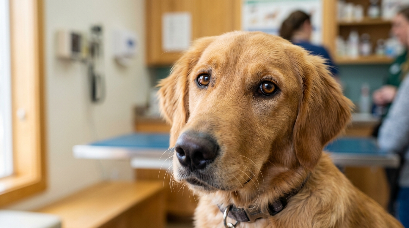 Oeil d'un chien présentant un reflet laiteux lié à la cataracte