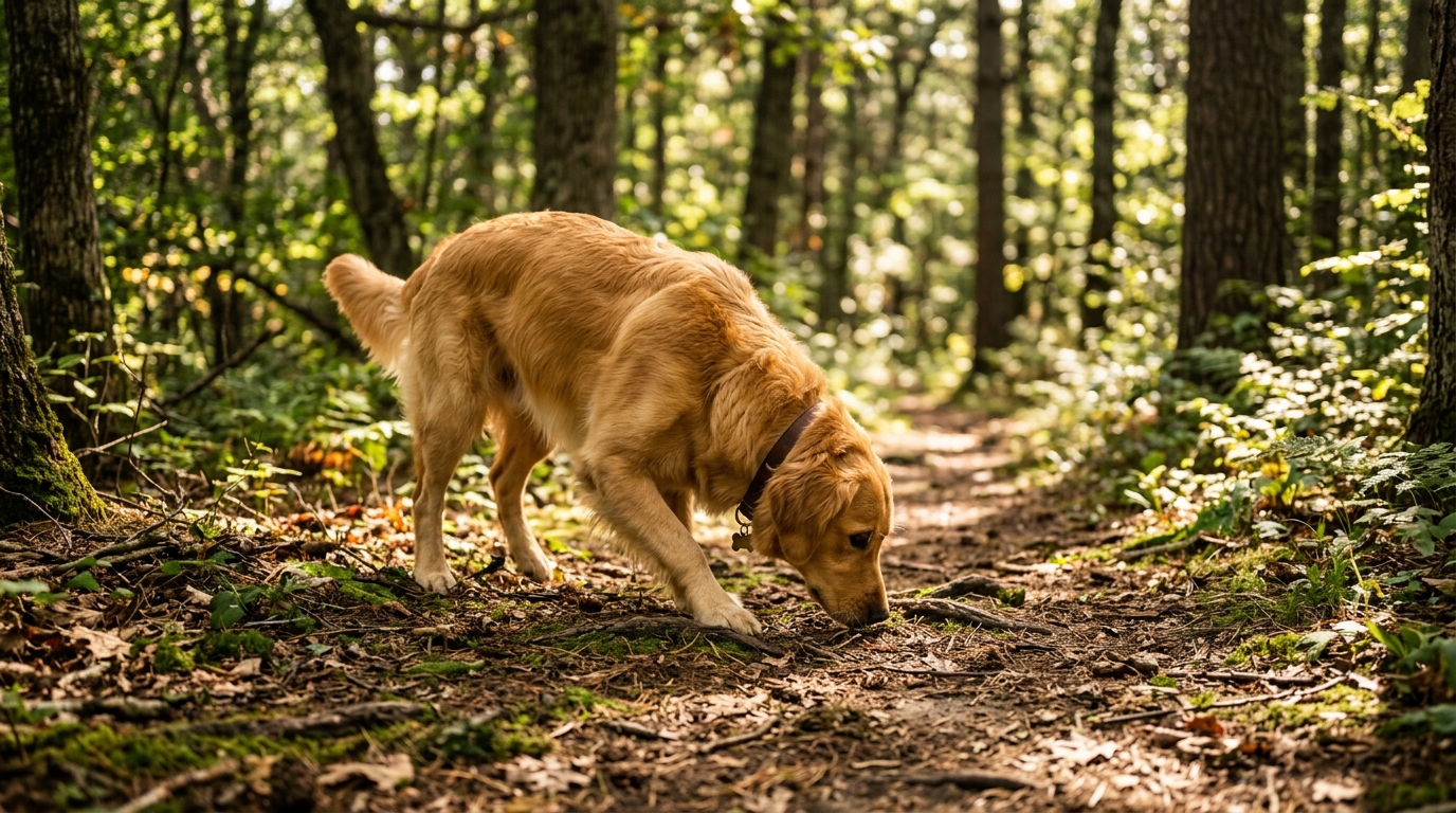 Chien en pleine santé explorant la nature