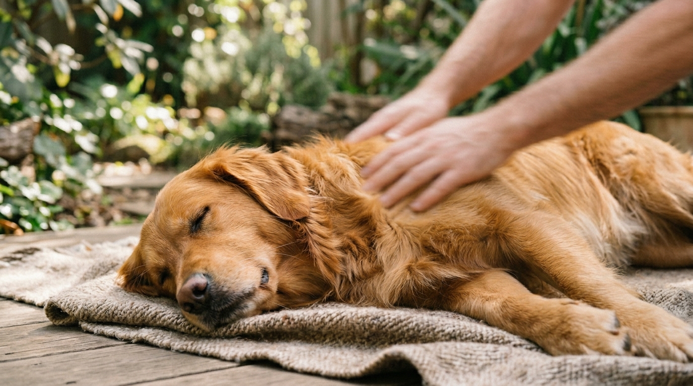 Chien recevant un massage apaisant
