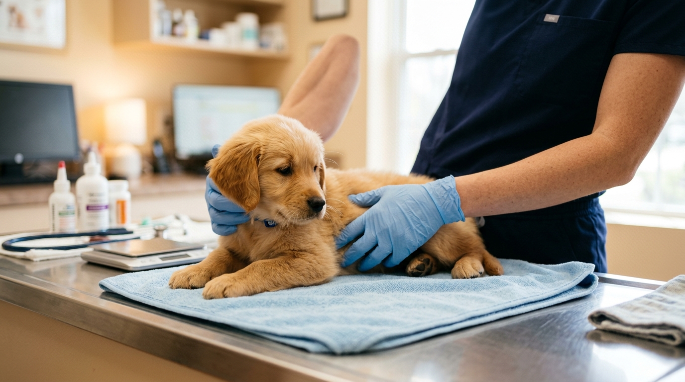 Examen professionnel d'un chiot.
