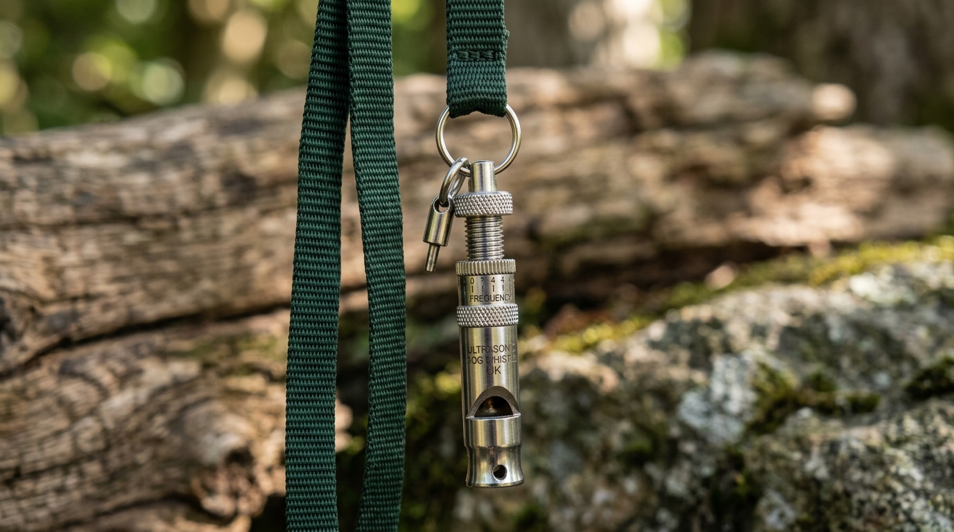 Sifflet à ultrason métallique attaché à une lanière