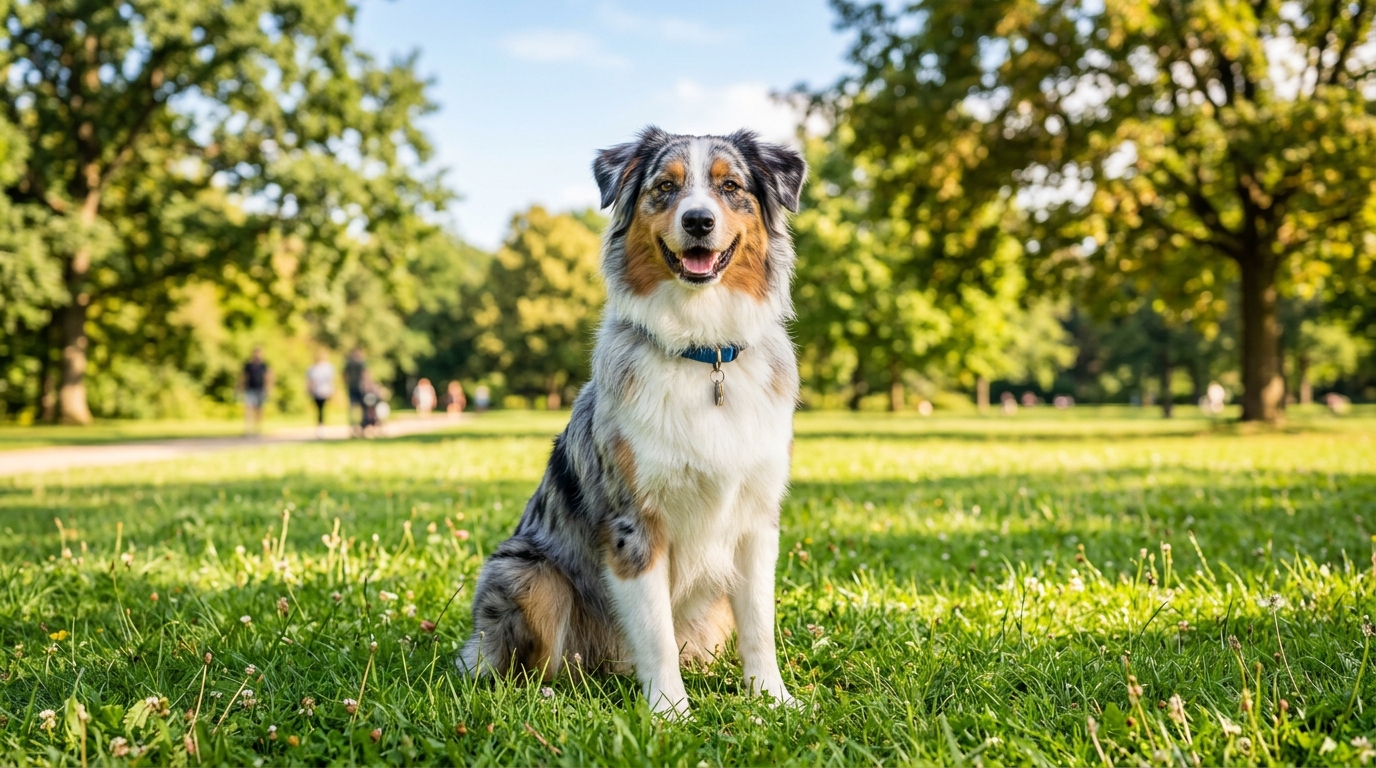 Chien joyeux et en pleine santé regardant l'objectif dans un parc ensoleillé