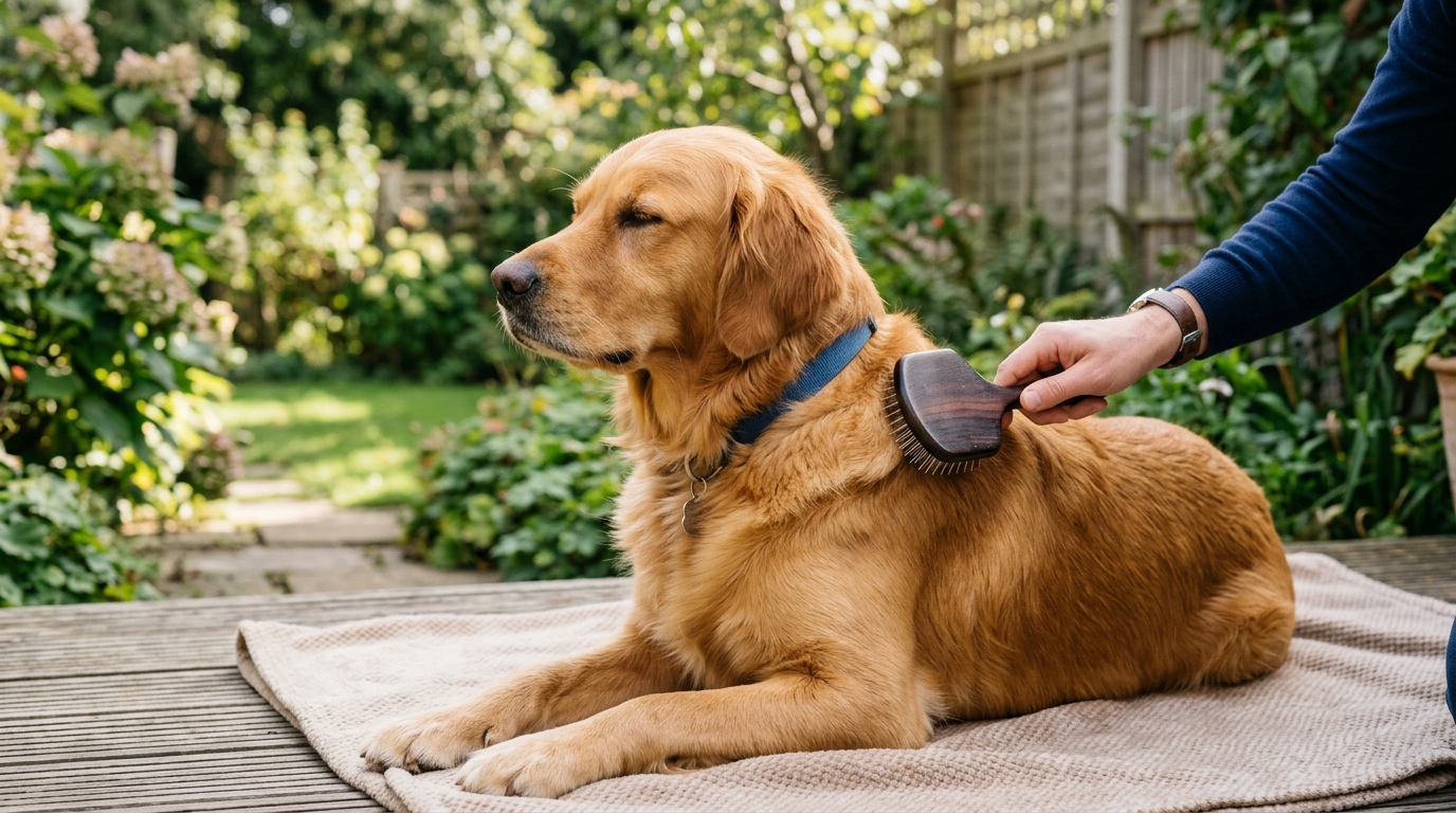 Brossage d'un chien avec application du vinaigre des 4 voleurs