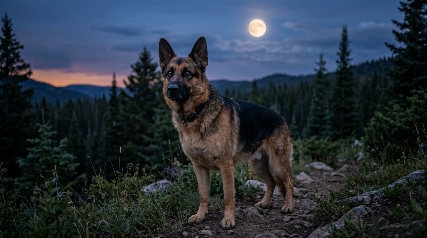 Chien alerte observant la nuit grâce à sa vision crépusculaire