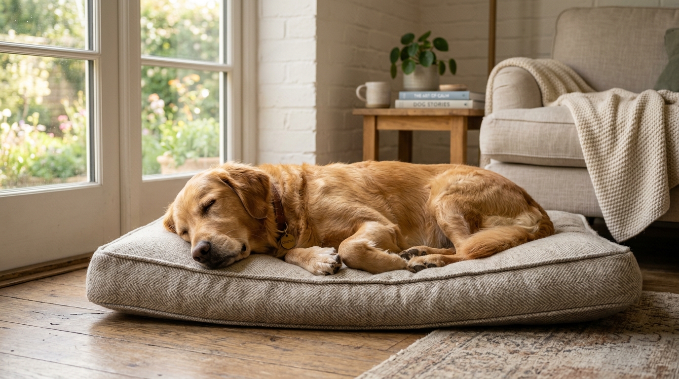 Chien dormant paisiblement sur un coussin