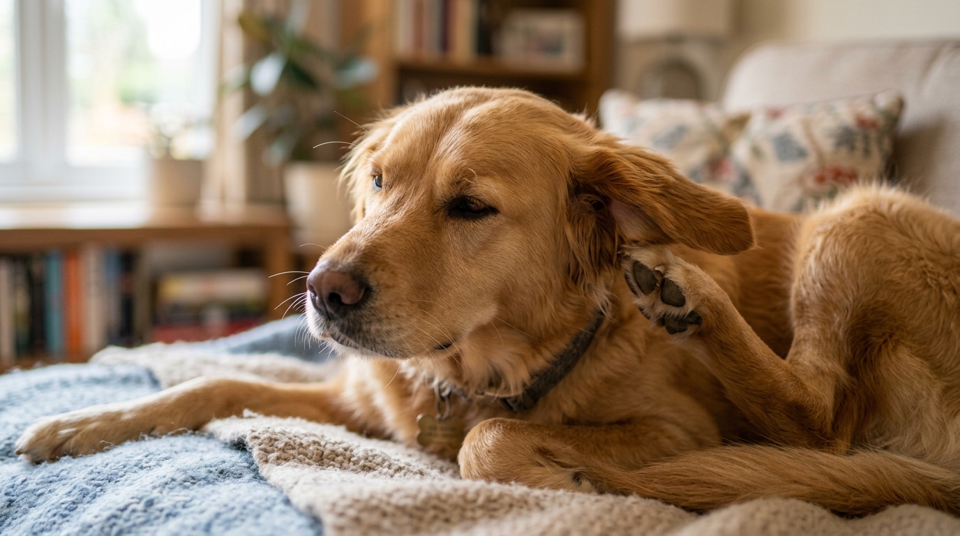 Chien se grattant à la maison