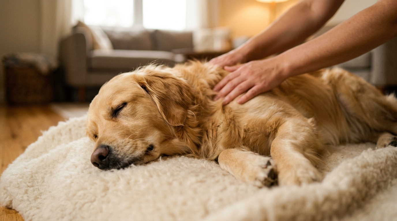 Chien détendu recevant un massage bien-être