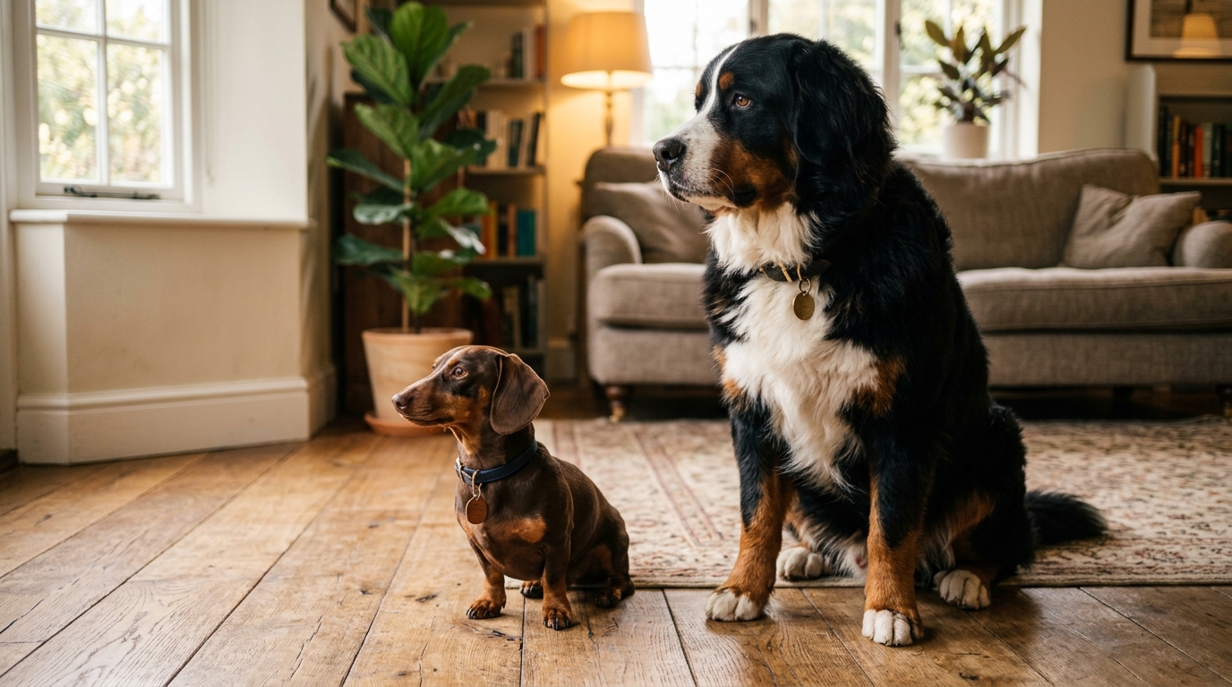 Un petit chien et un grand chien assis côte à côte