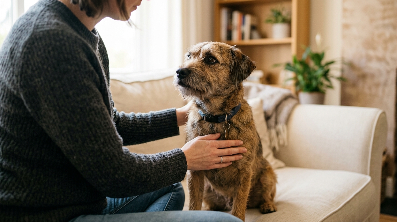 Propriétaire surveillant la santé de son chien