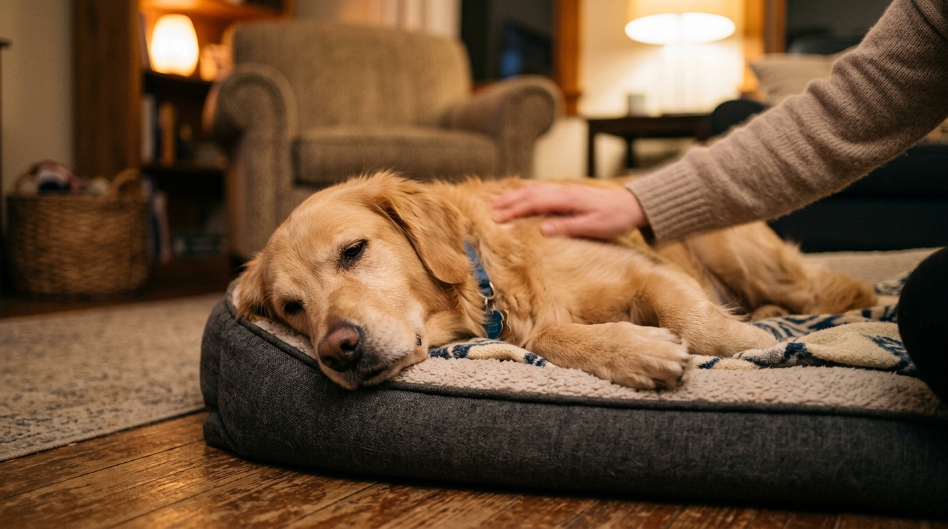 Chien au repos après un trouble digestif