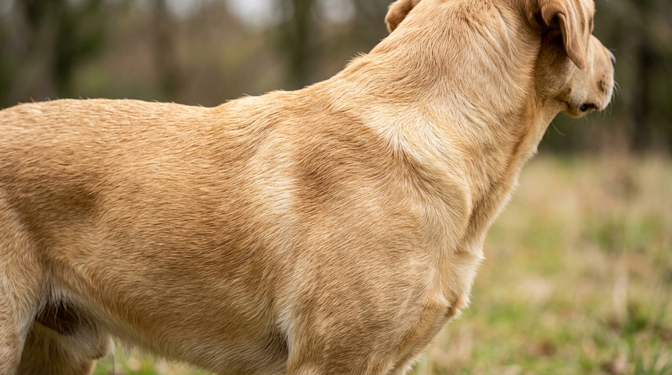 Gros plan sur l'épaule et le garrot d'un chien debout