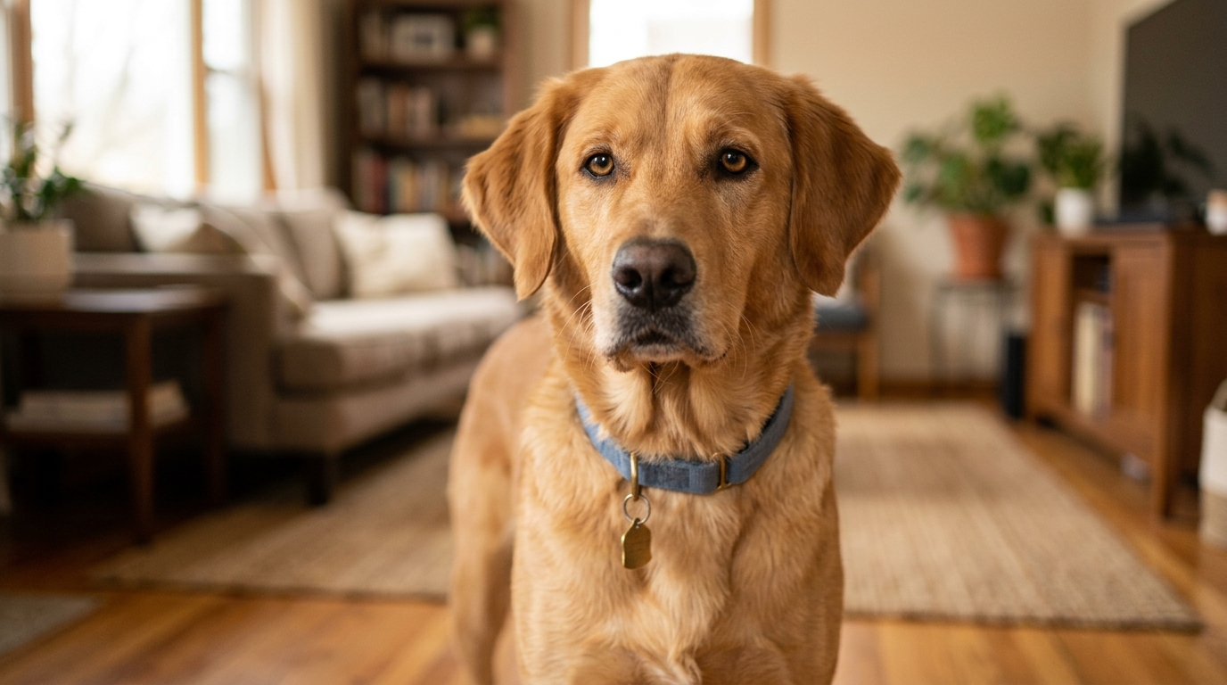 Chien calme en intérieur pendant une évaluation