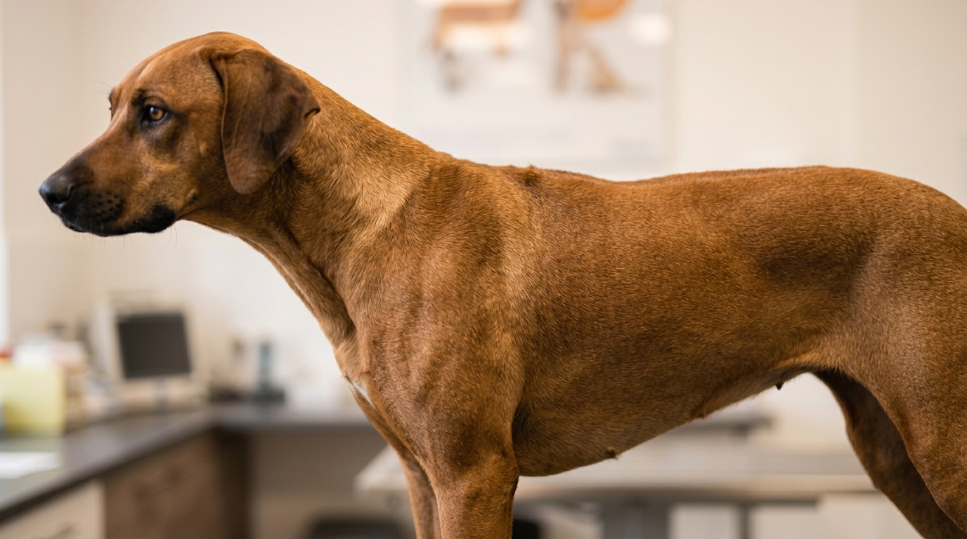 Profil d'un chien debout montrant l'anatomie de son dos