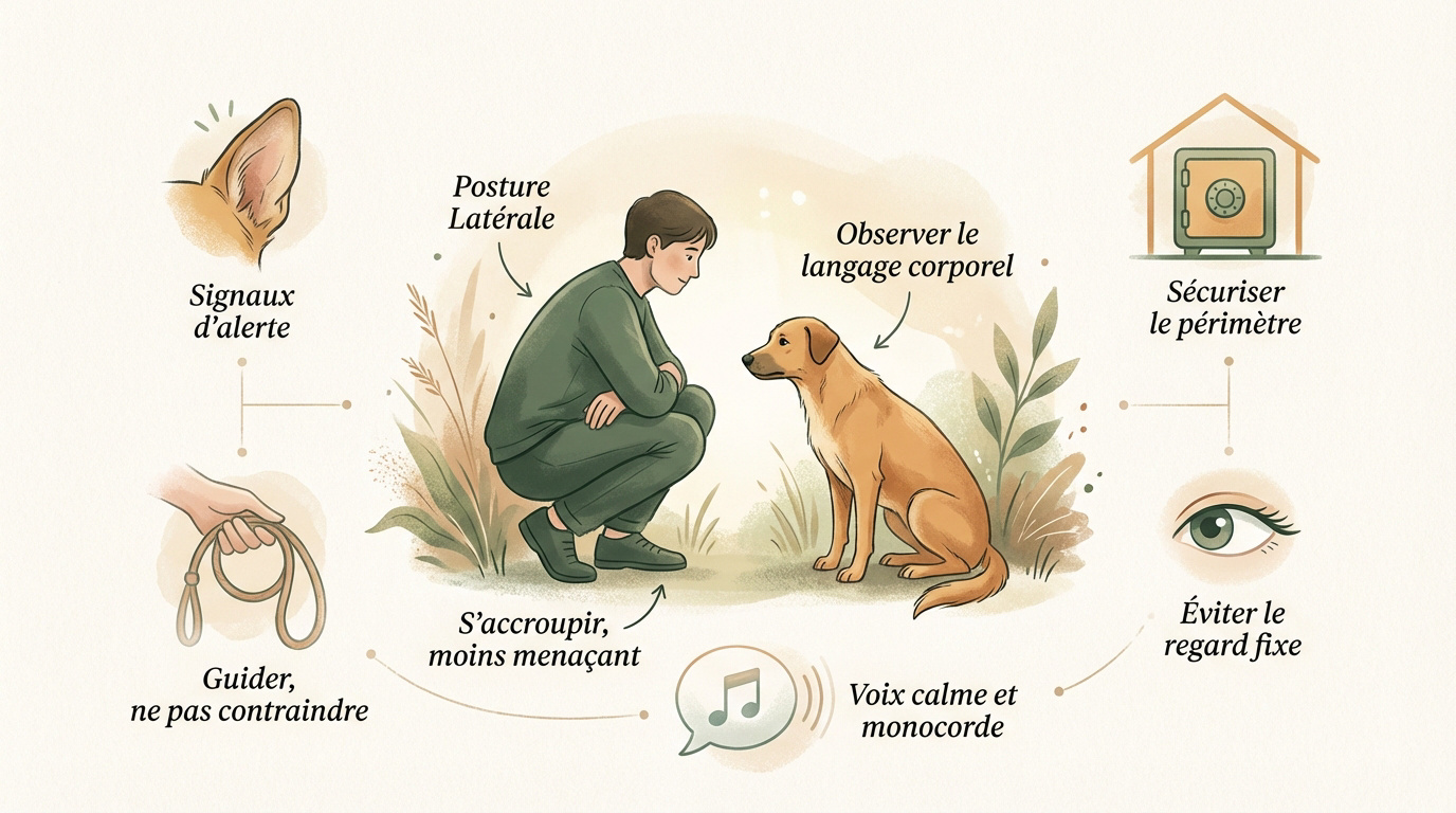Approche bienveillante d'un chien errant