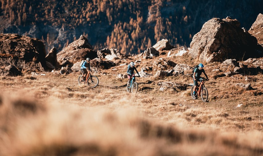 Riding down a typical Alpine meadow – fast straights with occasional rocks