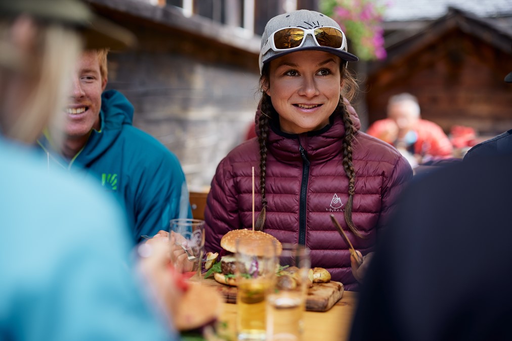 Group of friends eating on a terrace
