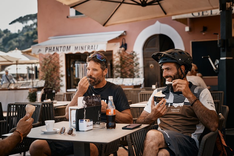 Matteo, Piombino's MTB guide, enjoying a gelato in Elba Island