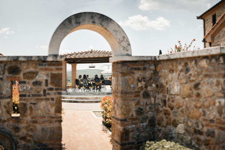 View of a terrace during lunch at a traditional agriturismo