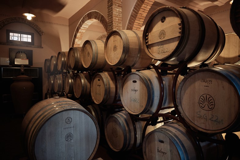 Wine barrels at a local winery during our guided wine tour