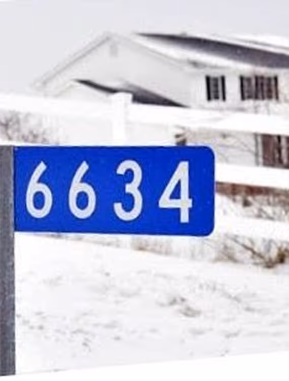 Blue address sign