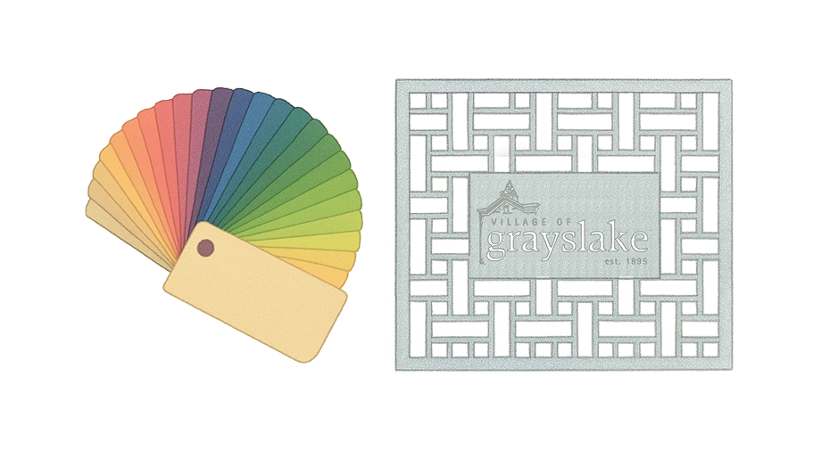 a display showing parklet powder coating options and customer  fence panels.