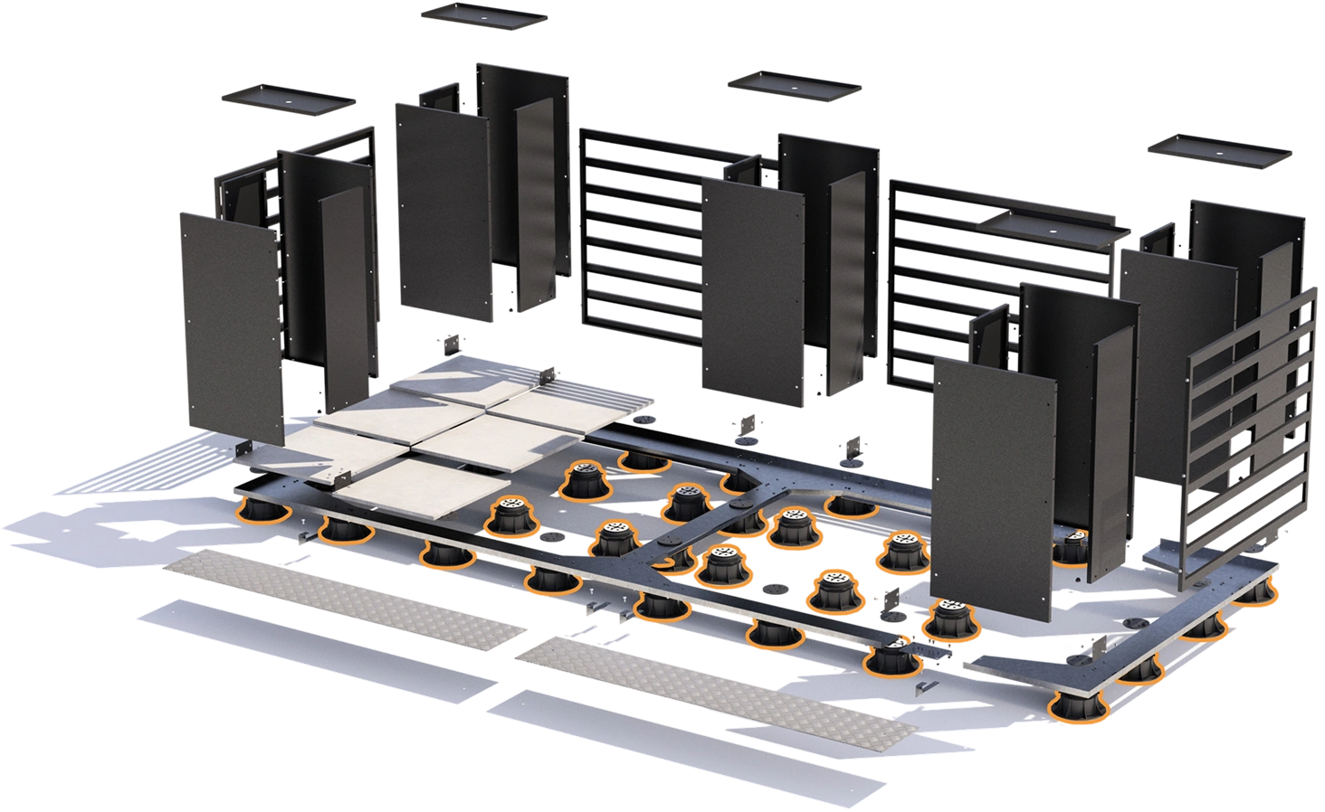 StreetDeck components highlighting pedestal supports