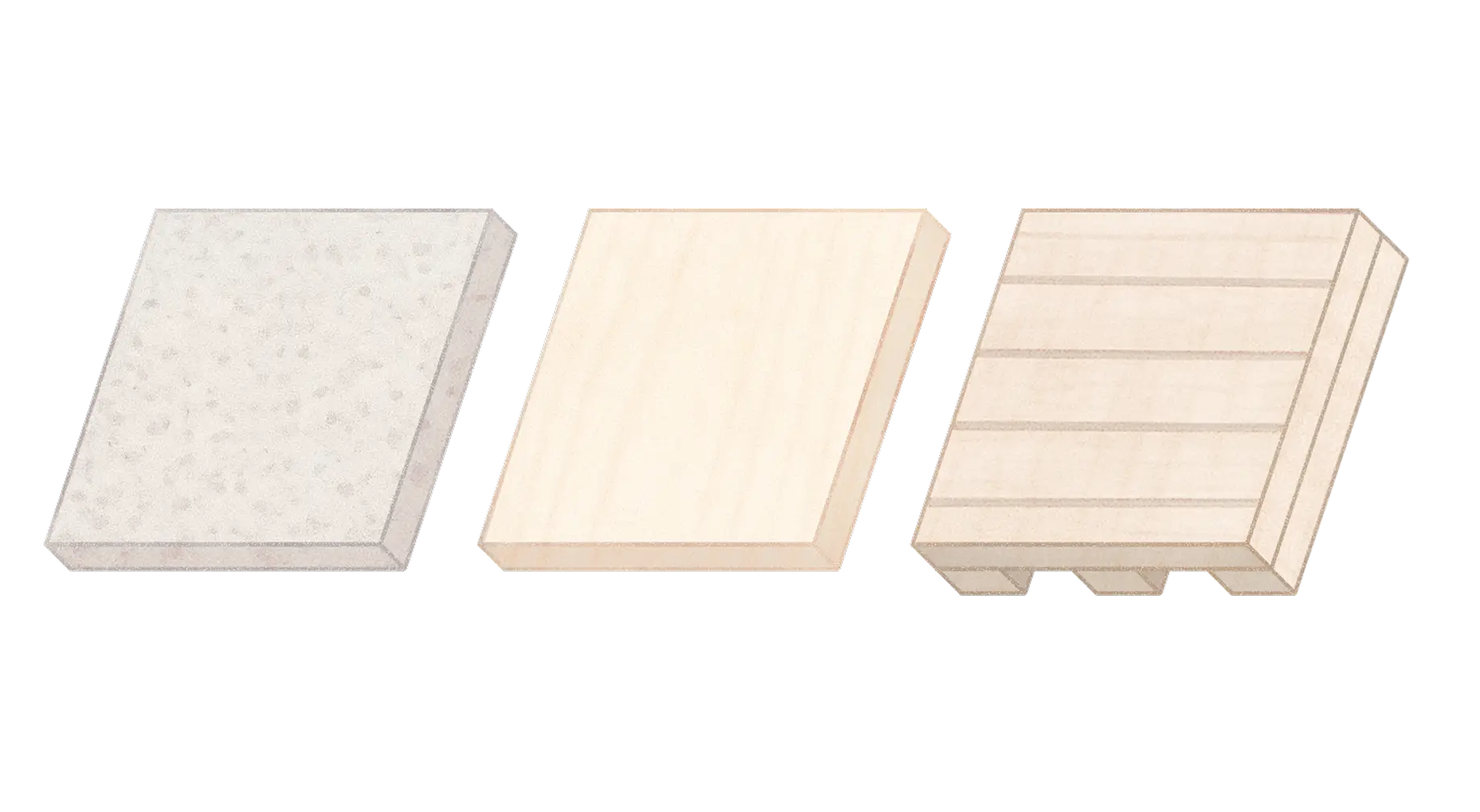 Three distinct types of wood blocks are displayed, showcasing their varied textures and colors.