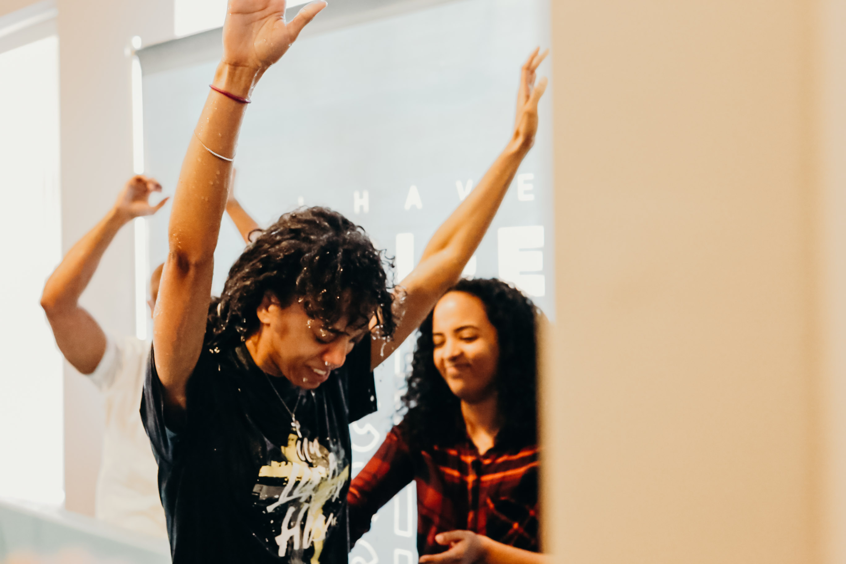 Woman getting baptized
