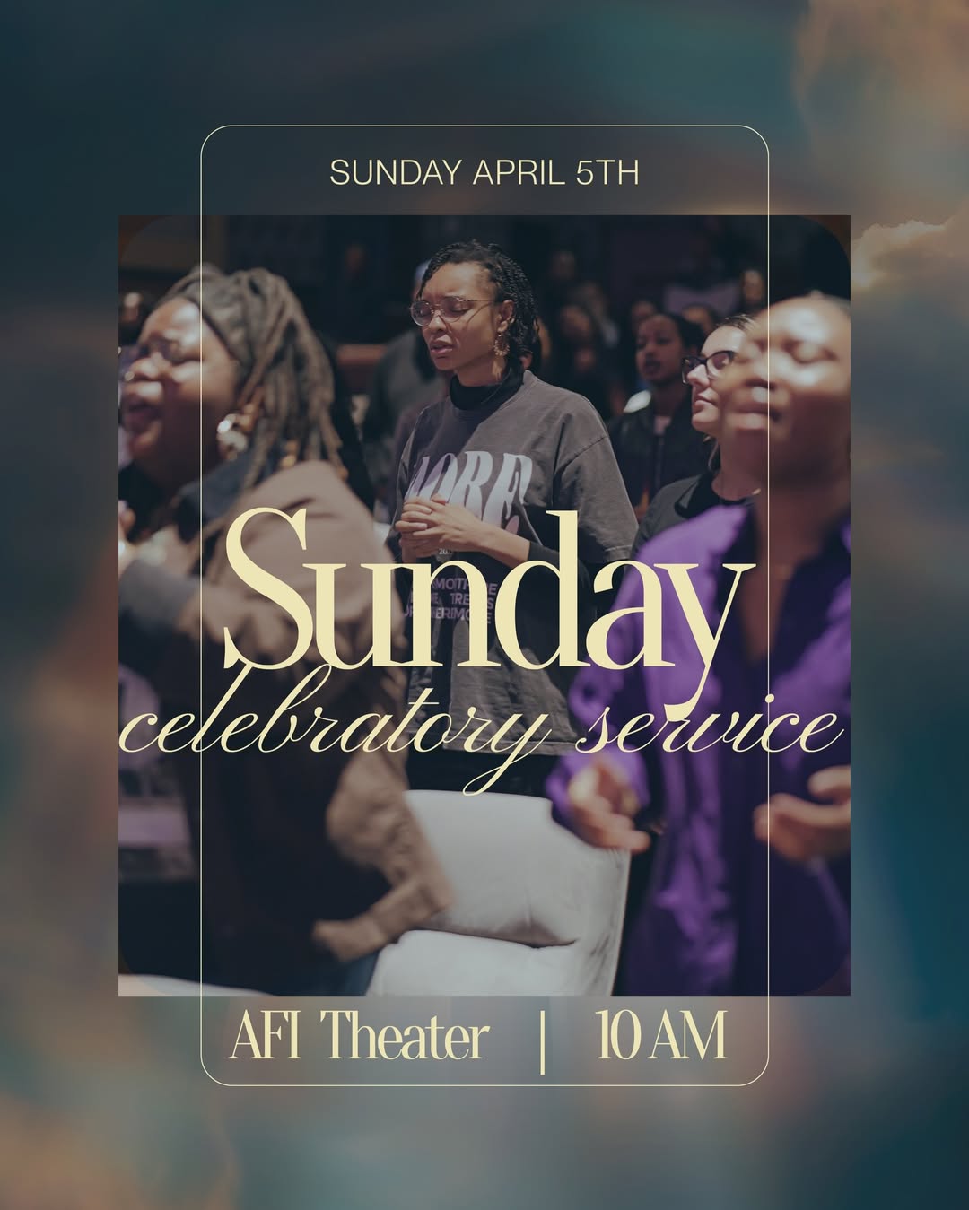 People worshipping during a Sunday celebratory service at AFI Theater at 10 AM on Sunday, April 5th.