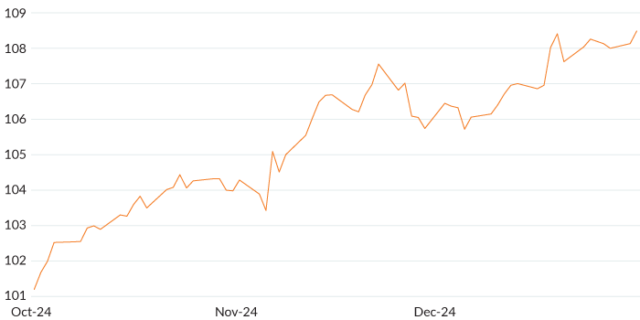 Figure 1 shows a line chart of the US dollar index rising or appreciating between the periods of October 2024 and December 2024. 