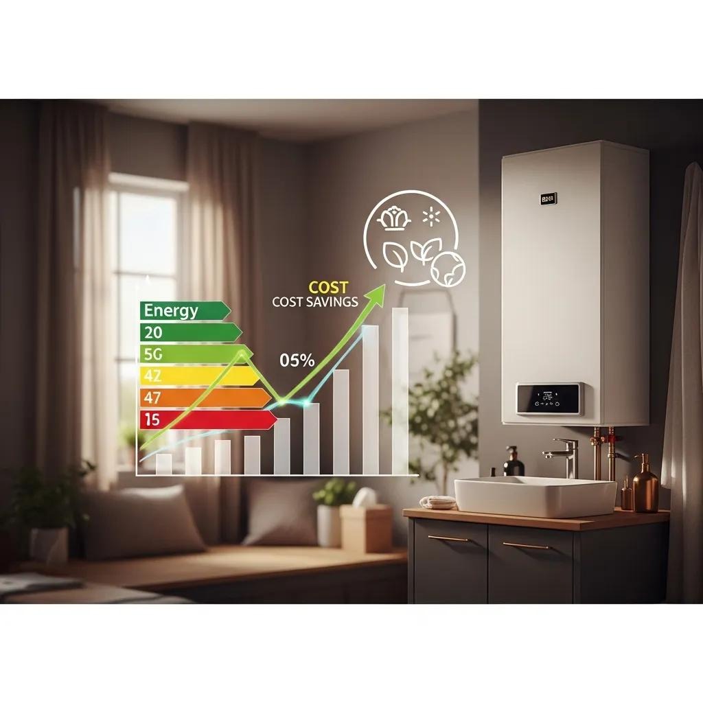 Energy-efficient water heater in a home highlighting cost savings and environmental benefits