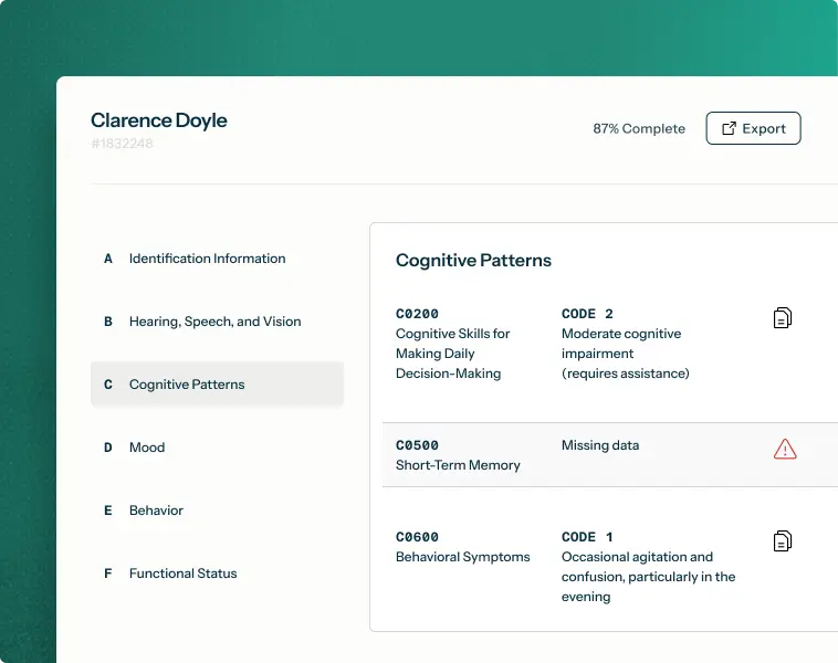 MDS form auto-filled