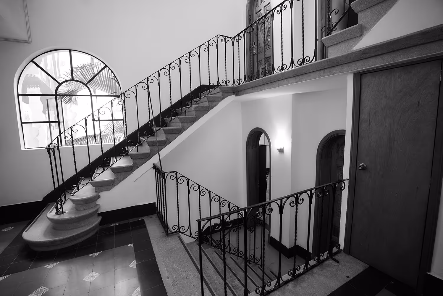 The Santa Casa stairs filled with natural light.