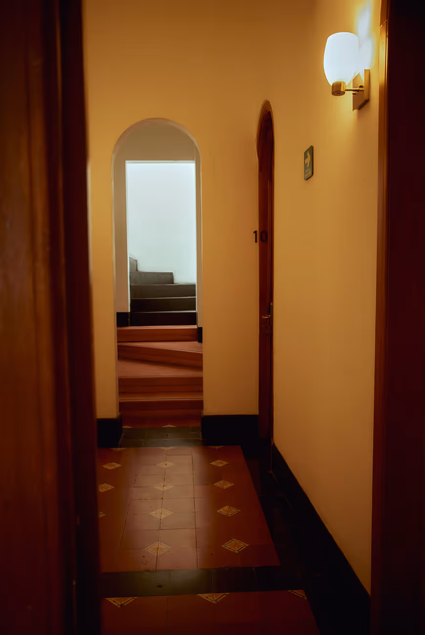 The Santa Casa entrance filled with natural light.