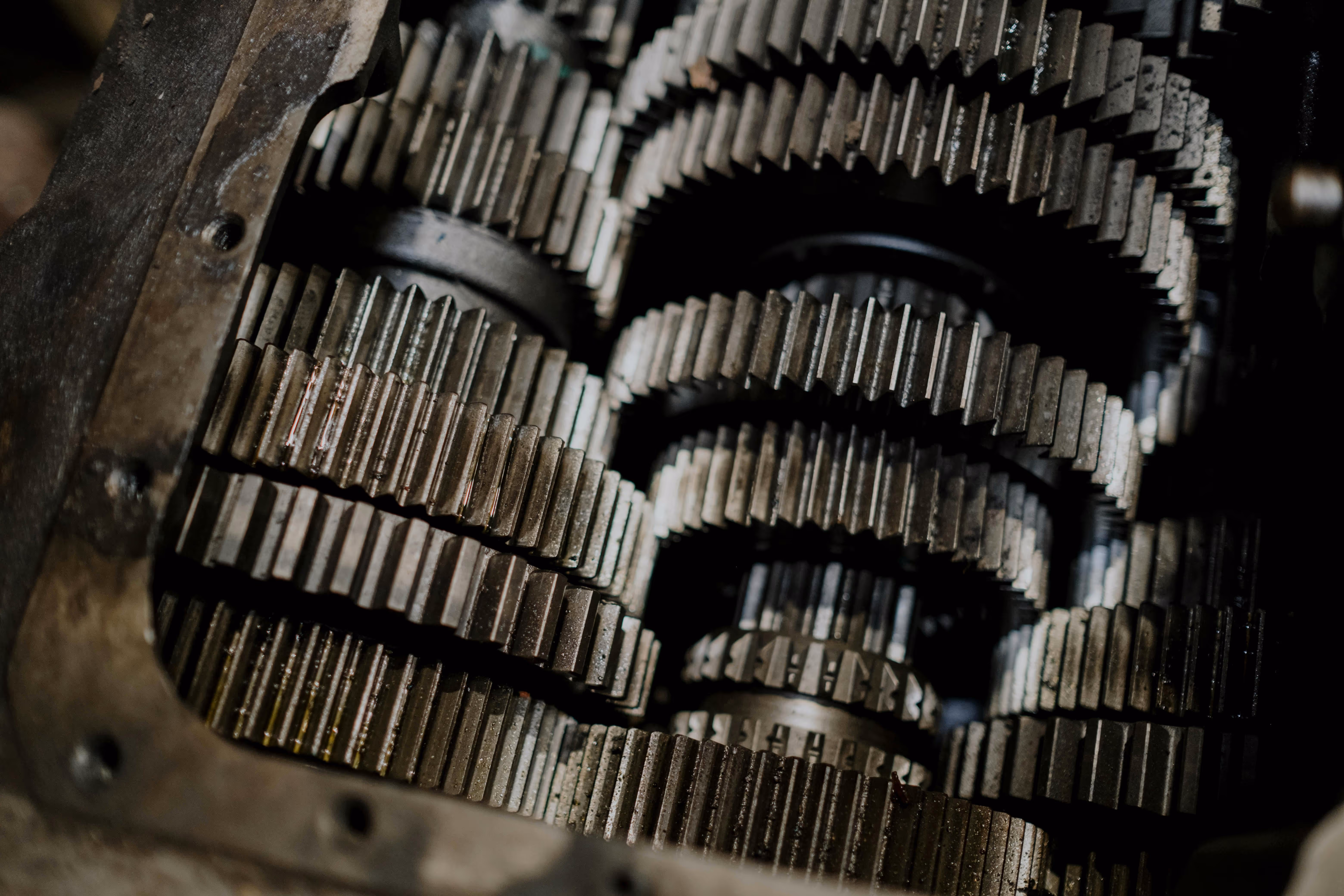 A close-up of gears interlocking.