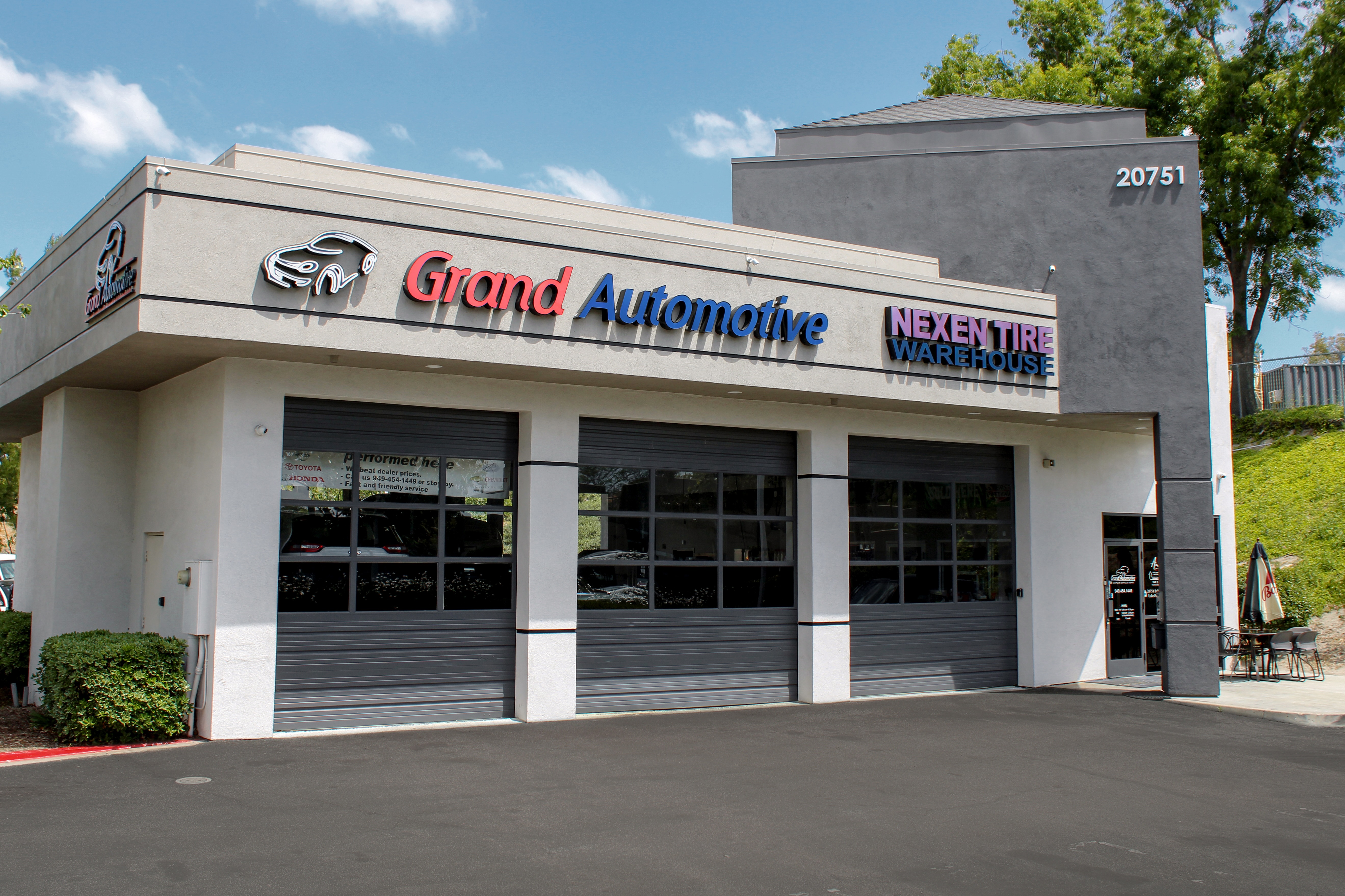 The auto shop at Grand Automotive as seen from outside