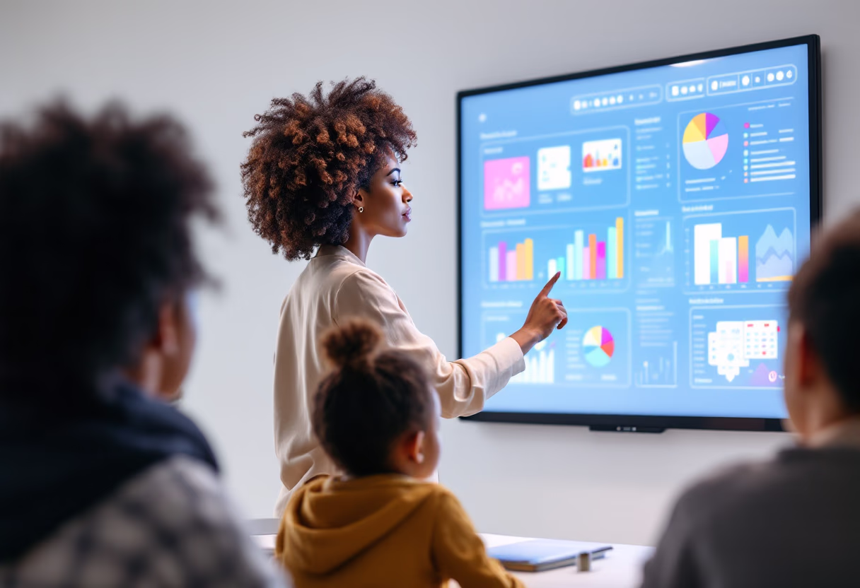image of teacher using a smartboard (for a edtech)
