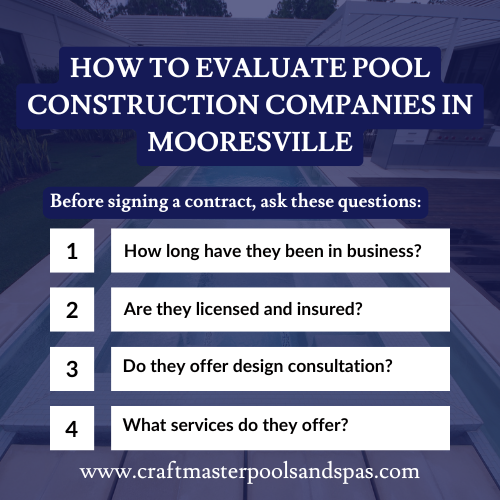 Checklist of questions to ask when hiring pool construction companies in Mooresville, NC.