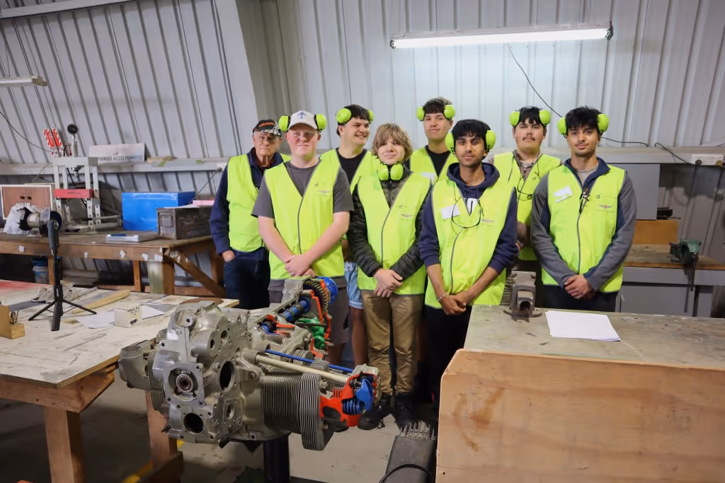 Aeronautical Engineering student group in workshop