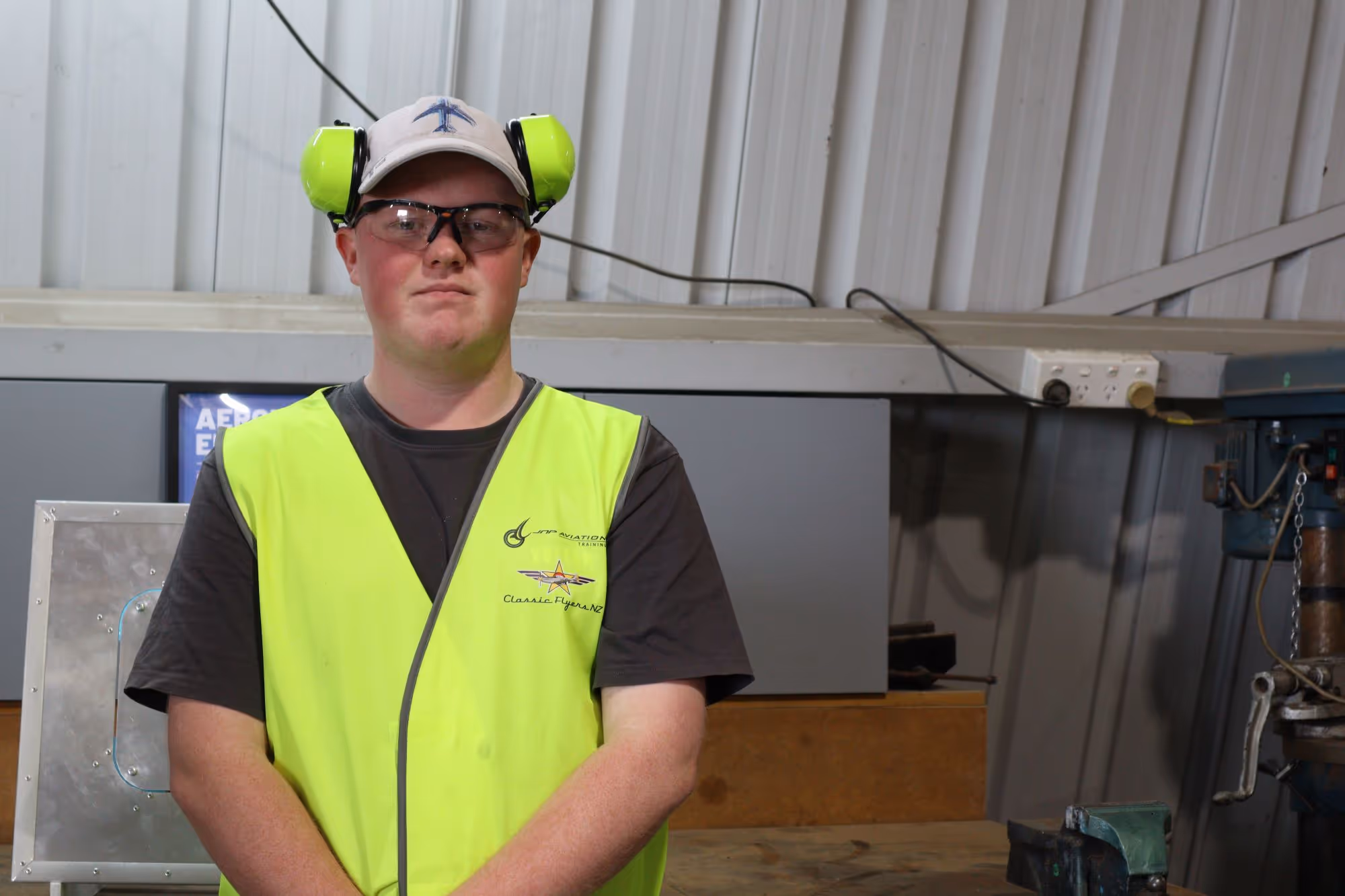 Student in aviation engineering workshop