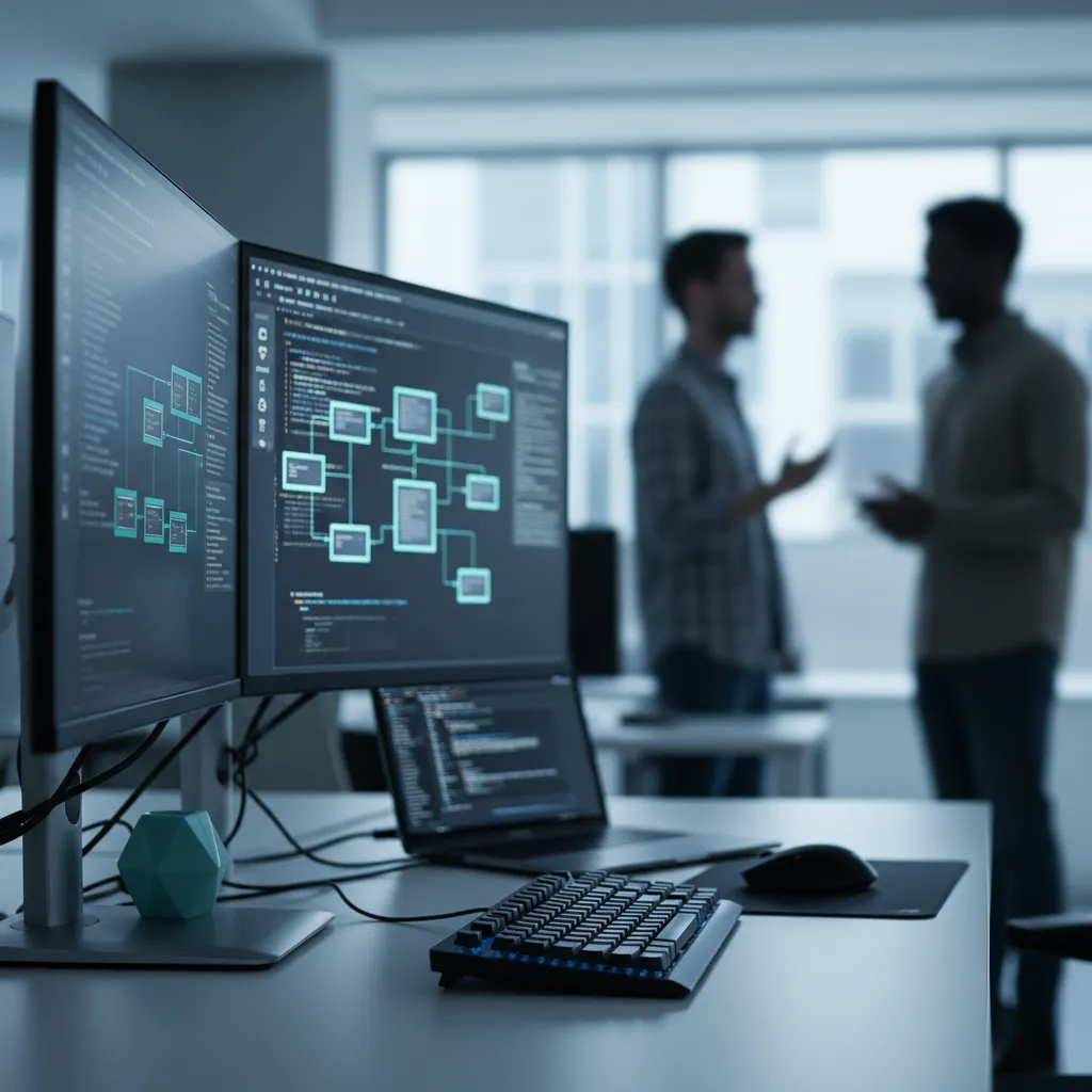 Developer working on an enterprise application with code on screen
