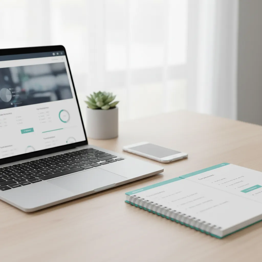 Clean laptop showing an ecommerce dashboard mockup, minimal workspace