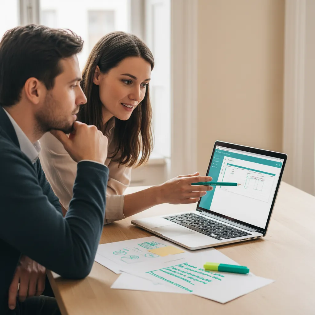 One-to-one meeting between freelancer and client with laptop open