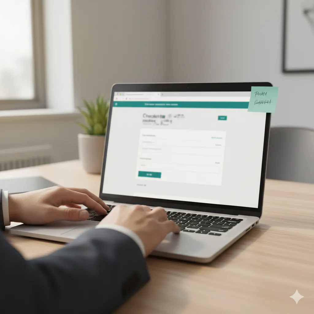 Laptop open on a checkout page with developer notes nearby, representing conversion rate optimization.