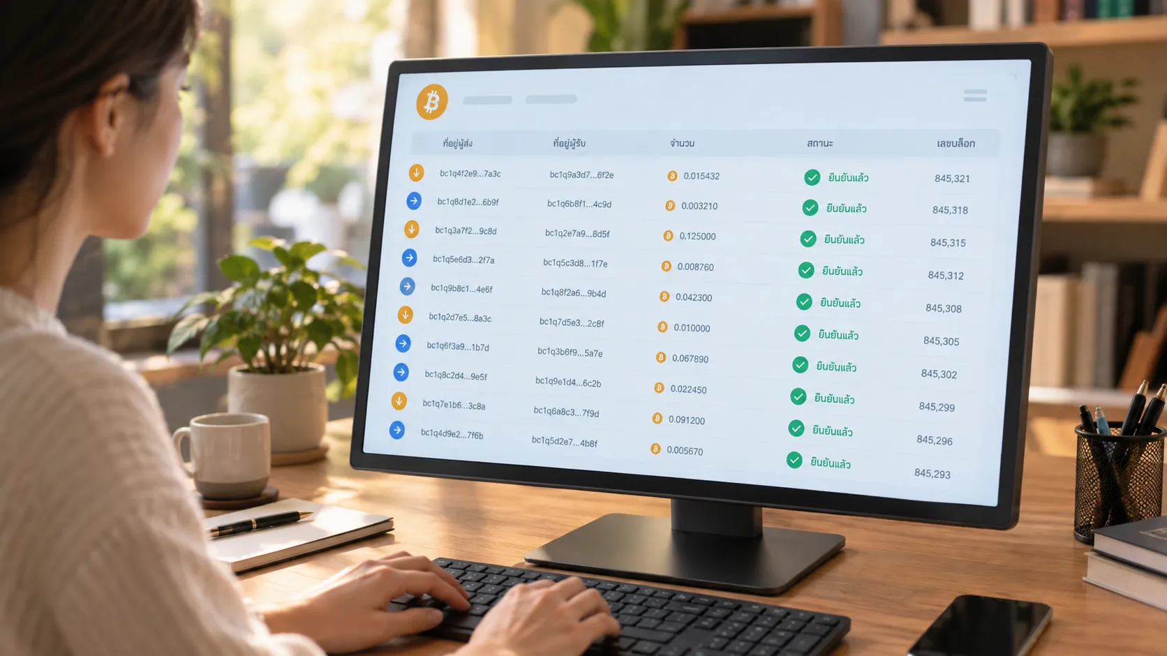 รายการธุรกรรมจำลองบนเครือข่าย blockchain